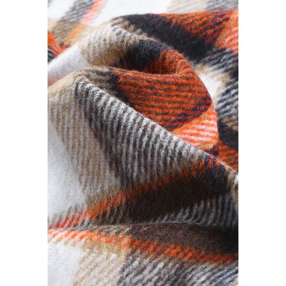 Azura Exchange  Orange Chest Pockets Flannel Plaid Shacket - Picture 12 of 15